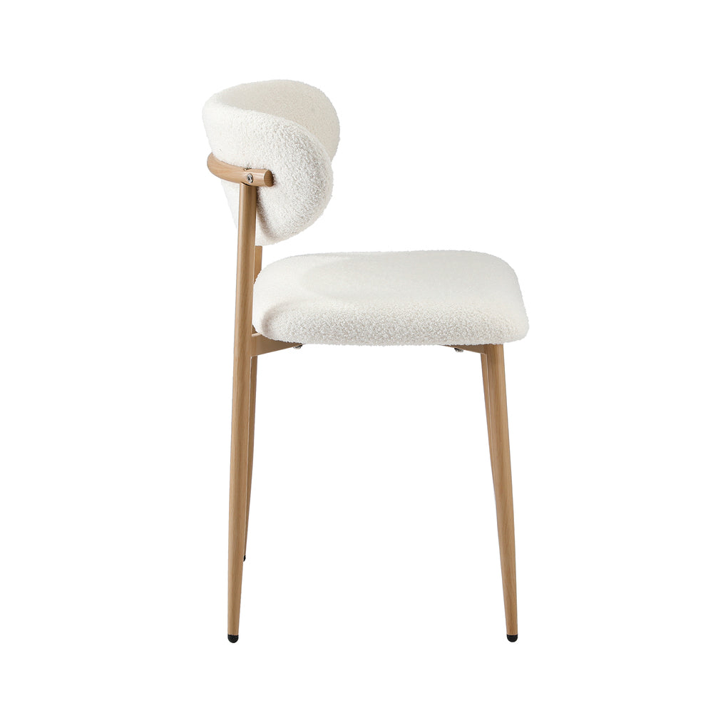 Oikiture 4x Dining Chairs Boucle Fabric Wood&White