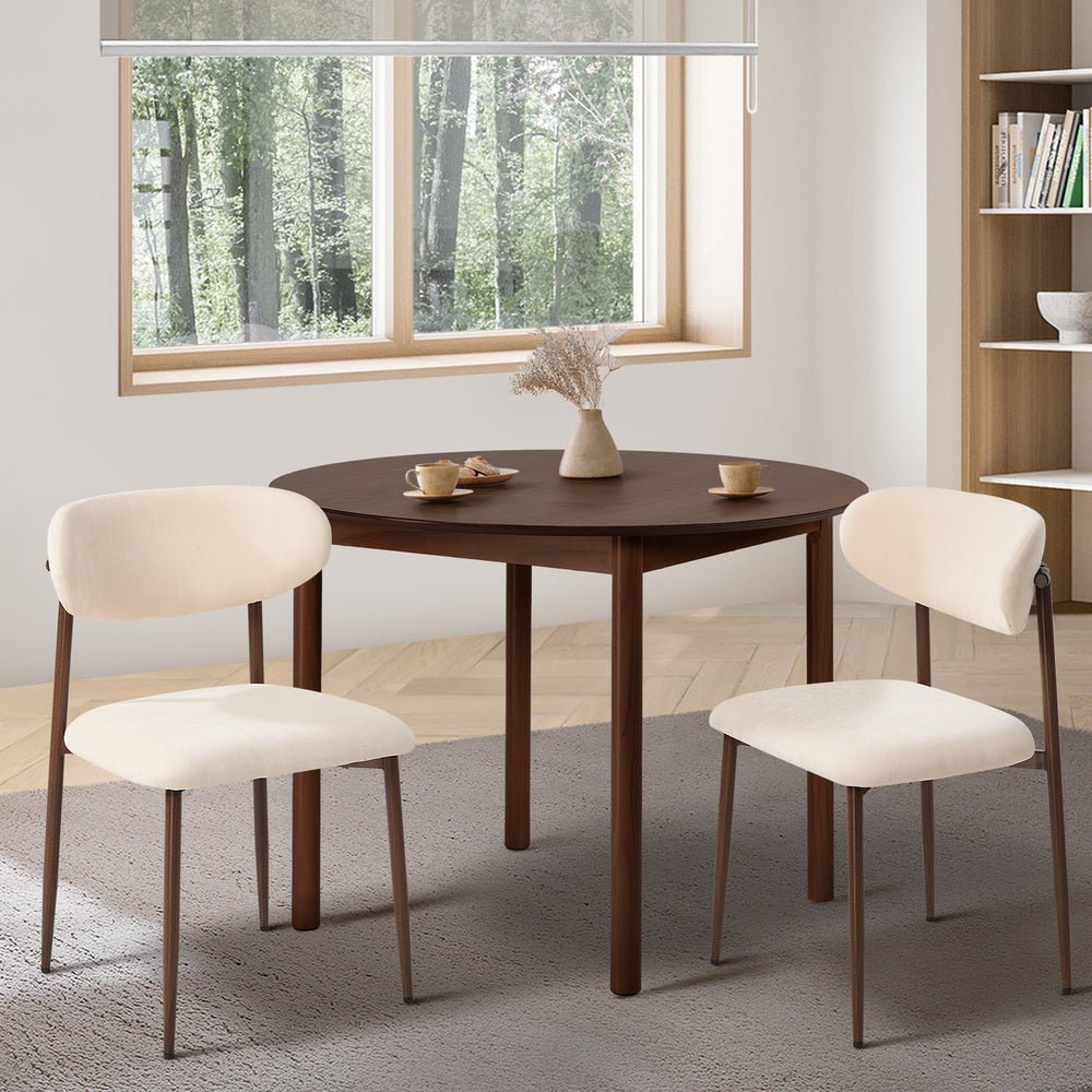 Boucle Dining Chairs in Walnut and Beige, Set of 2, Padded Seat