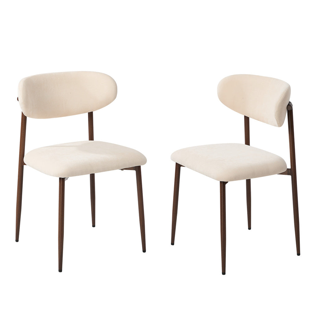 Boucle Dining Chairs in Walnut and Beige, Set of 2, Padded Seat
