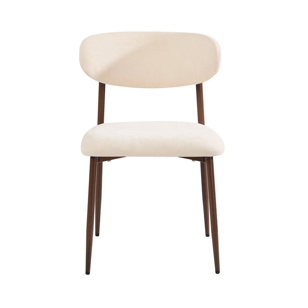 Boucle Dining Chairs in Walnut and Beige, Set of 2, Padded Seat
