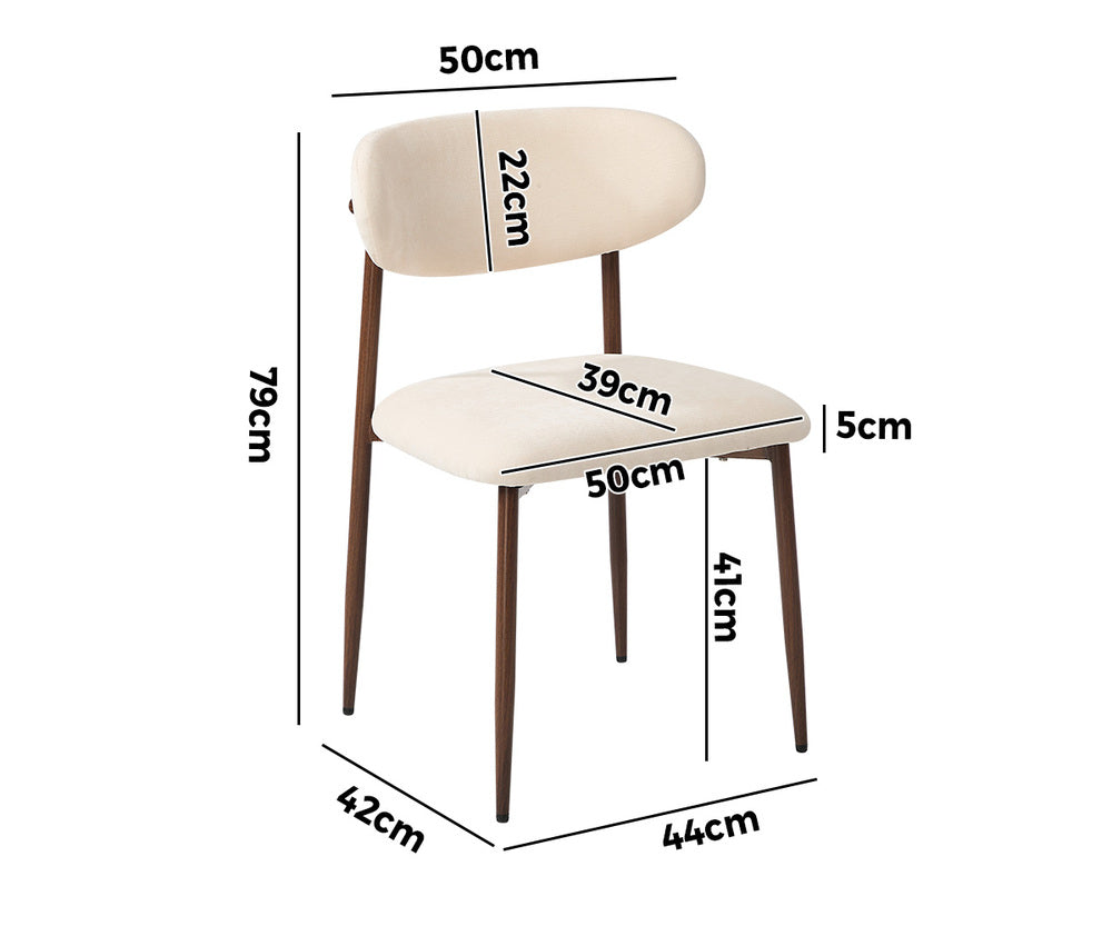Boucle Dining Chairs in Walnut and Beige, Set of 2, Padded Seat