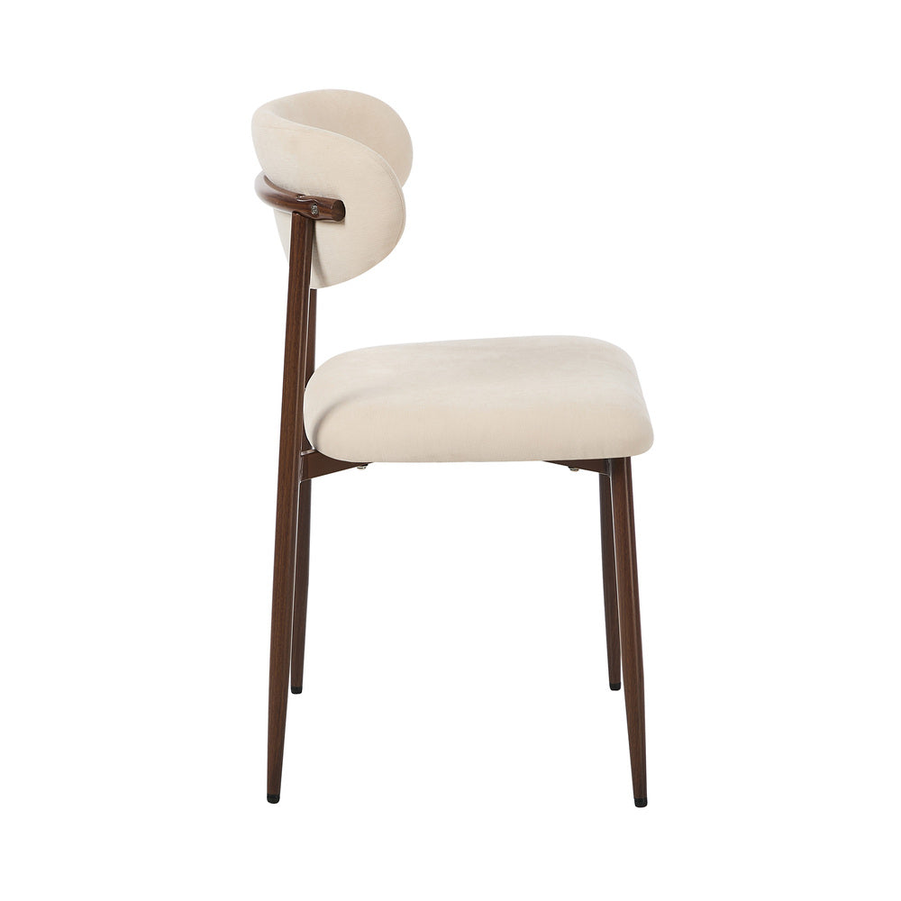 Boucle Dining Chairs in Walnut and Beige, Set of 2, Padded Seat