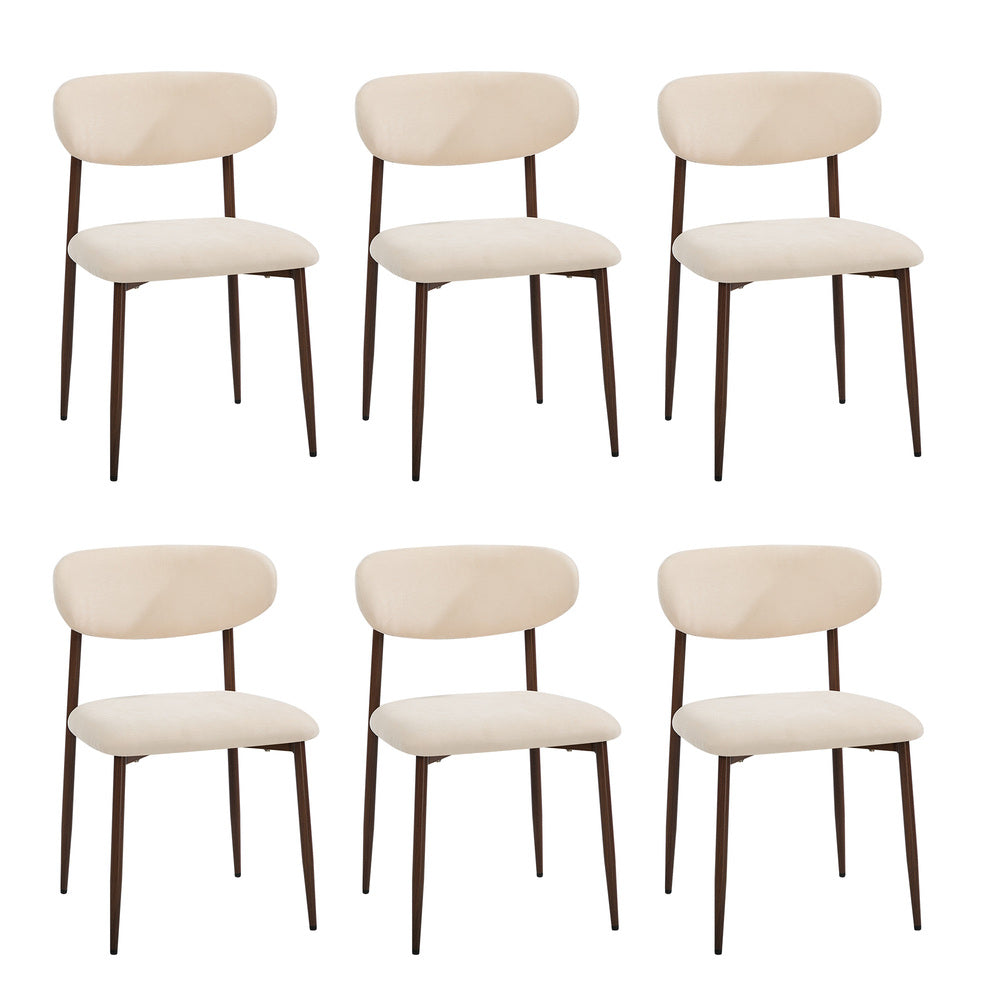 6x Dining Chairs Cafe Lounge Boucle Walnut and Beige, 120kg Weight Capacity