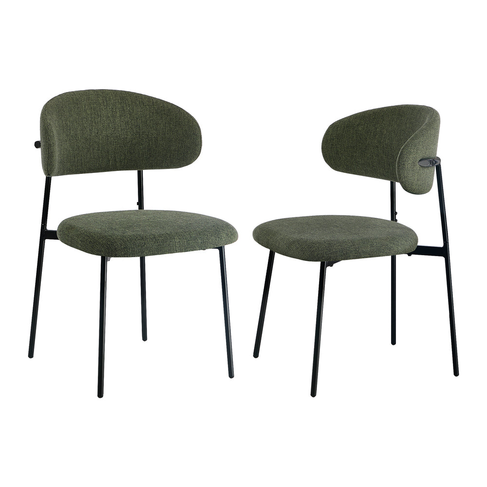 2x Dining Chairs Kitchen Seat Linen Fabric Accent Chair Green