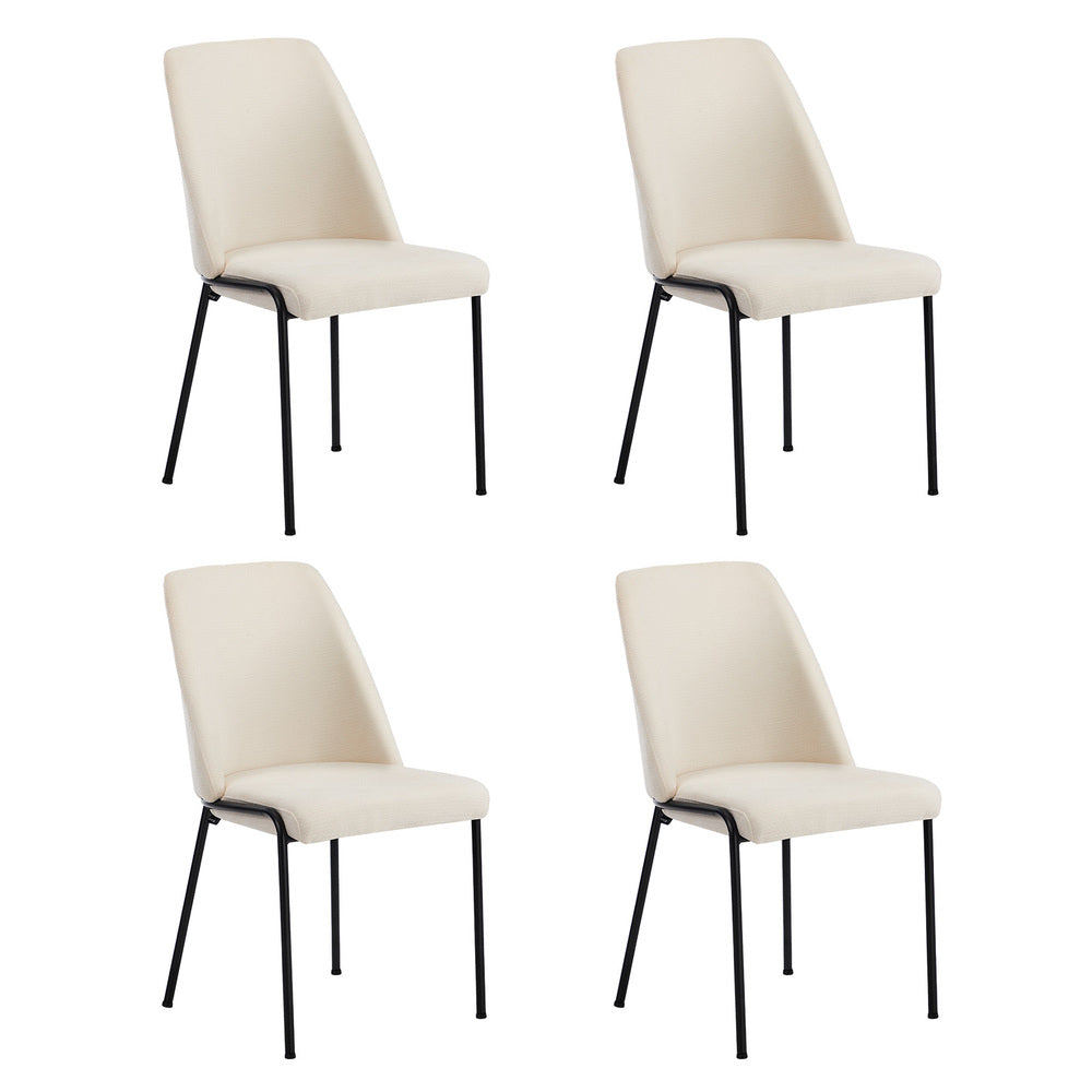 Set of 4 Dining Chairs Chenille Fabric Padded Seat Beige