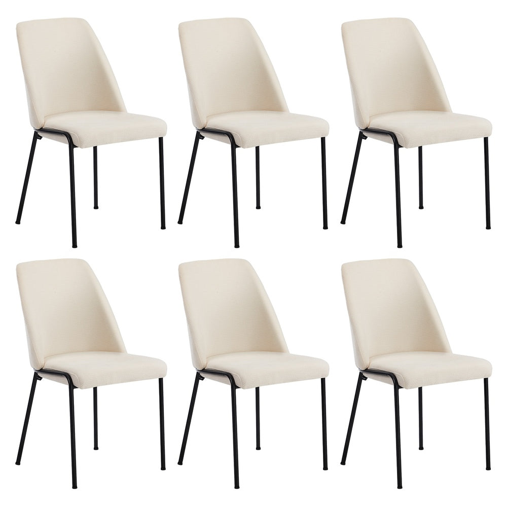 Set of 6 Dining Chairs Chenille Fabric Padded Seat Beige