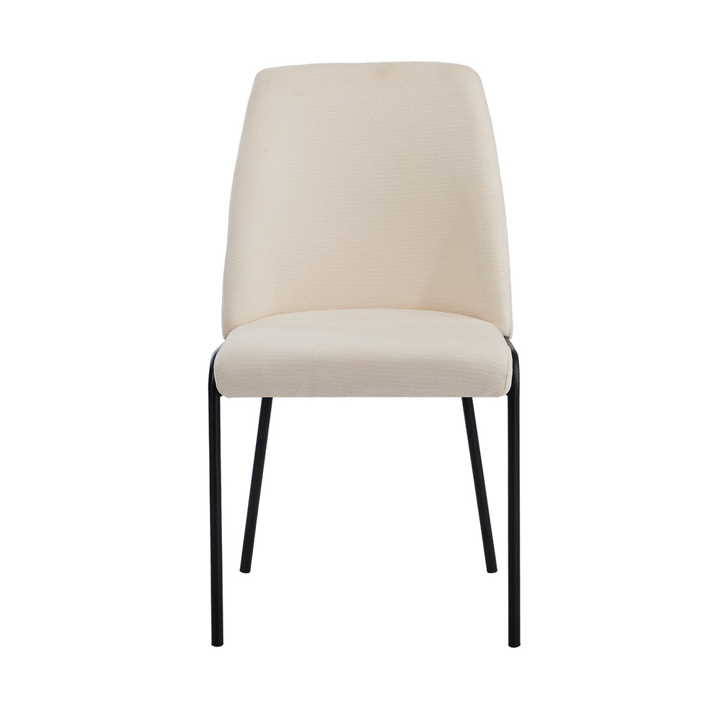 Set of 2 Dining Chairs Chenille Fabric Padded Seat Beige