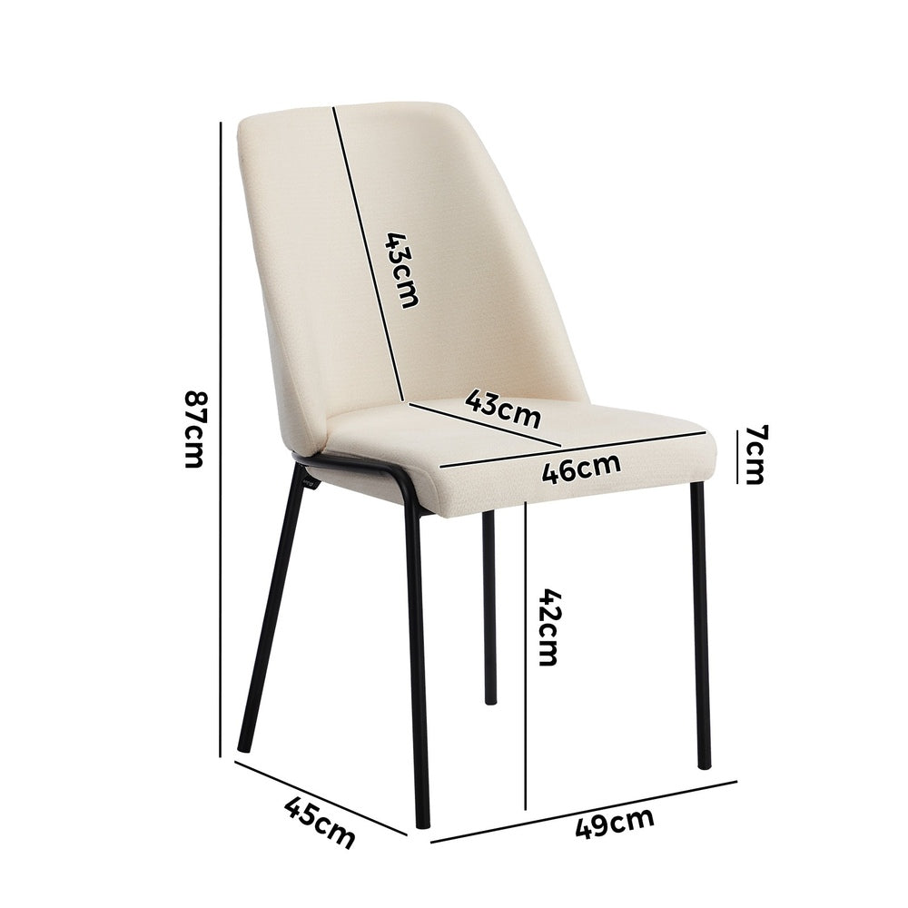 Set of 2 Dining Chairs Chenille Fabric Padded Seat Beige