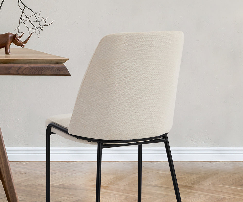 Set of 6 Dining Chairs Chenille Fabric Padded Seat Beige