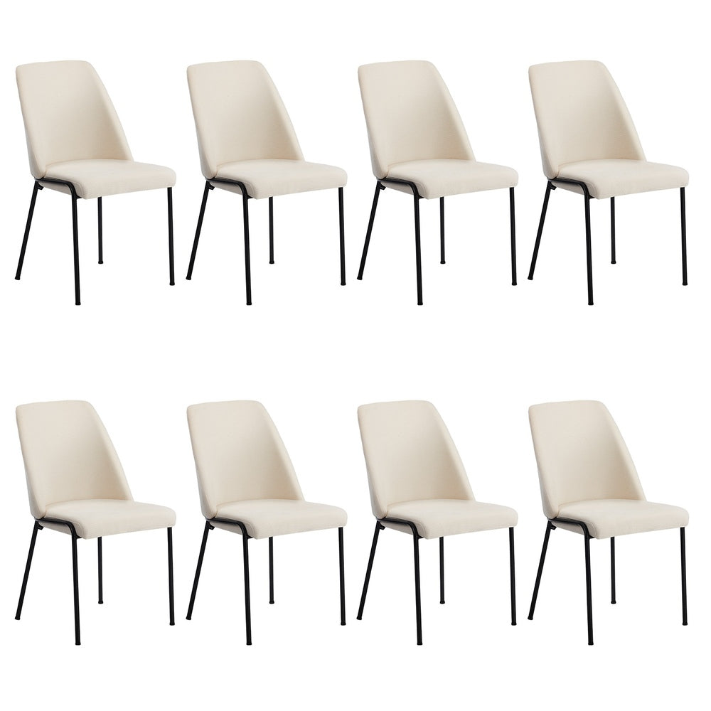 Set of 8 Dining Chairs Chenille Fabric Padded Seat Beige