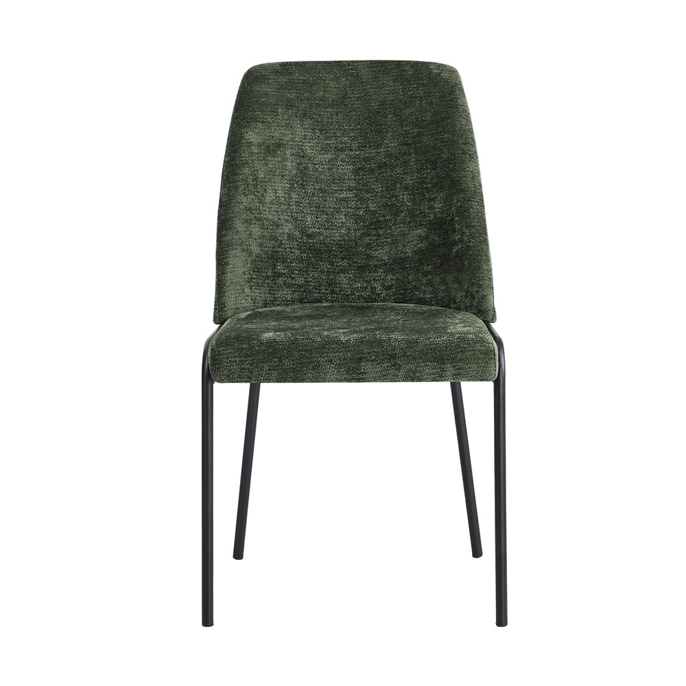 Set of 2 Dining Chairs Chenille Fabric Padded Seat Green