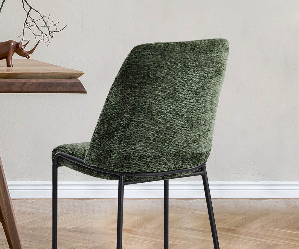 Set of 2 Dining Chairs Chenille Fabric Padded Seat Green