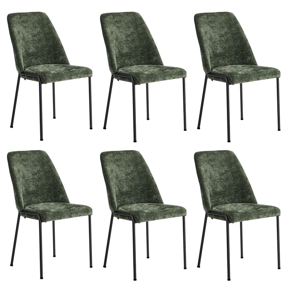 Set of 6 Dining Chairs Chenille Fabric Padded Seat Green