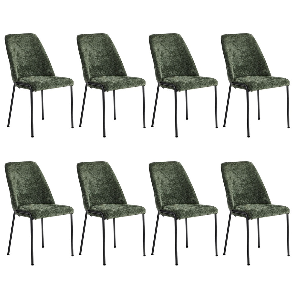 Set of 8 Dining Chairs Chenille Fabric Padded Seat Green