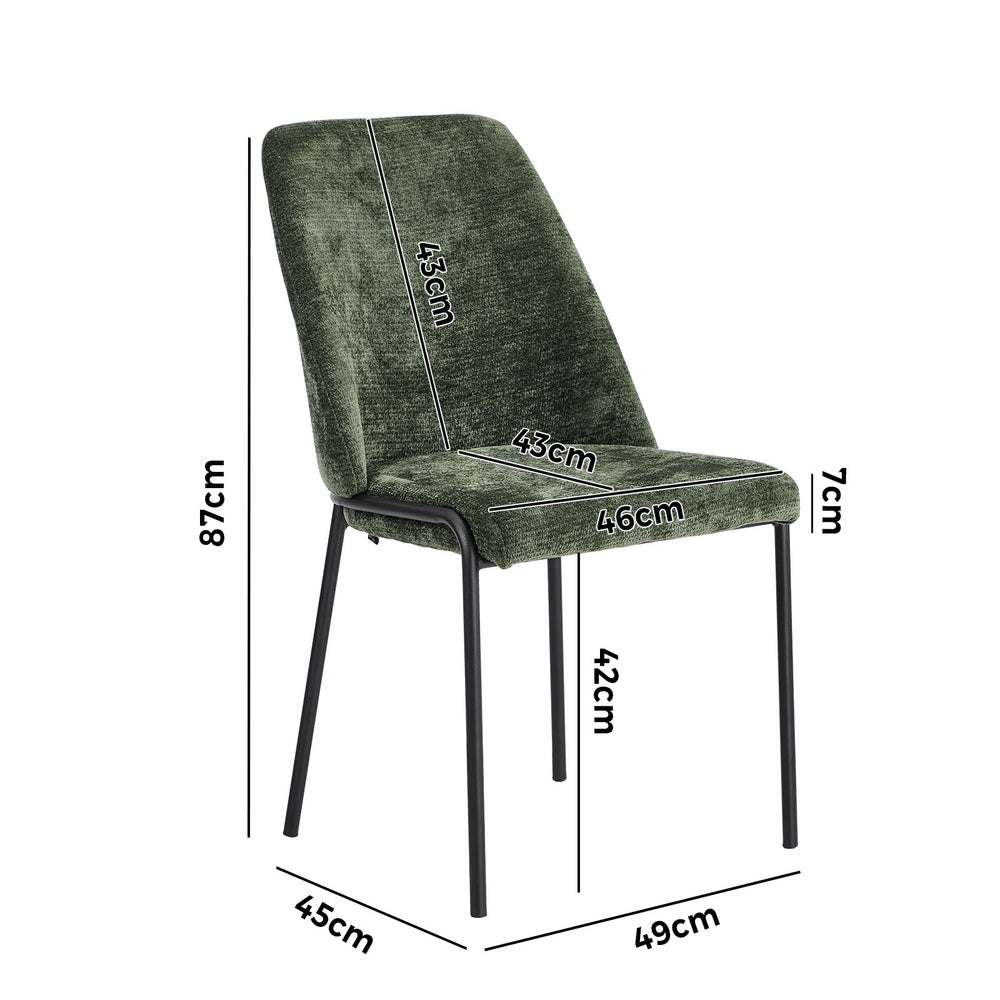 Set of 8 Dining Chairs Chenille Fabric Padded Seat Green