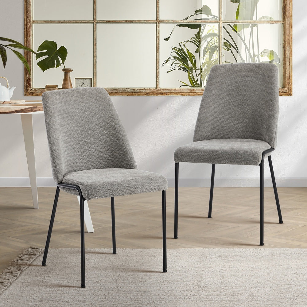 Set of 2 Dining Chairs Chenille Fabric Padded Seat Grey
