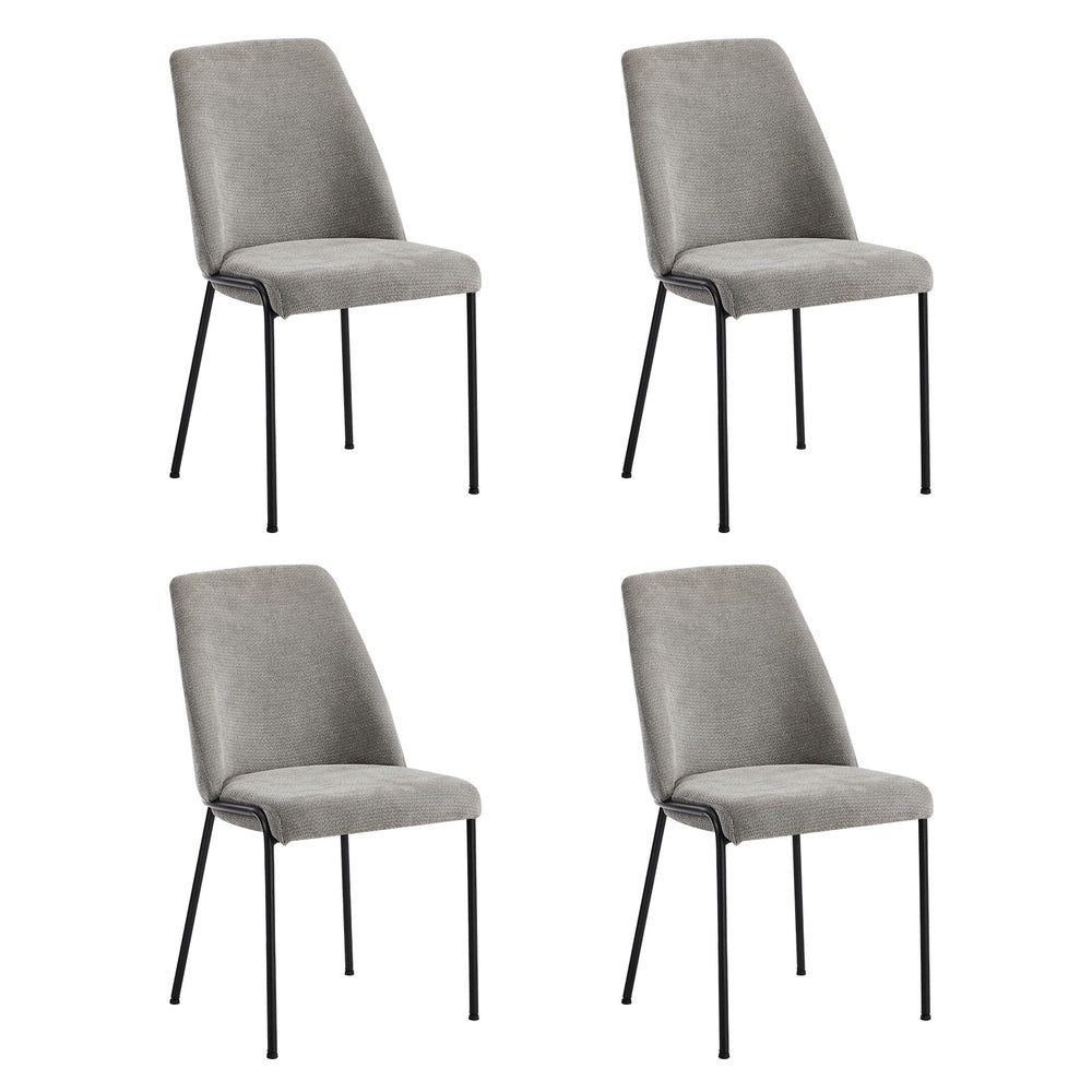 Set of 4 Dining Chairs Chenille Fabric Padded Seat Grey
