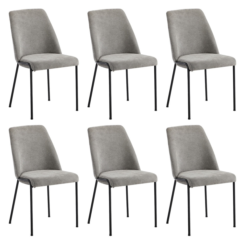 Set of 6 Dining Chairs Chenille Fabric Padded Seat Grey