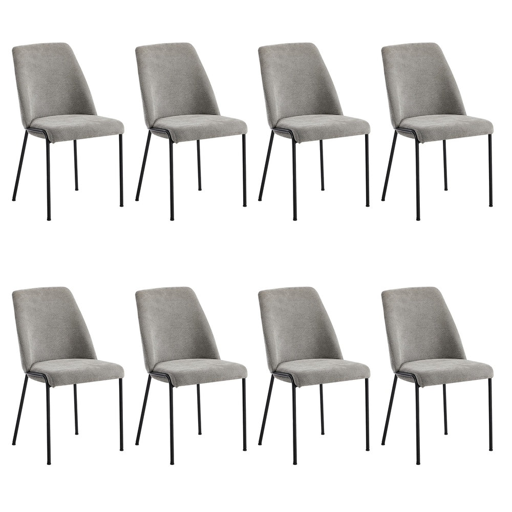 Set of 8 Dining Chairs Chenille Fabric Padded Seat Grey