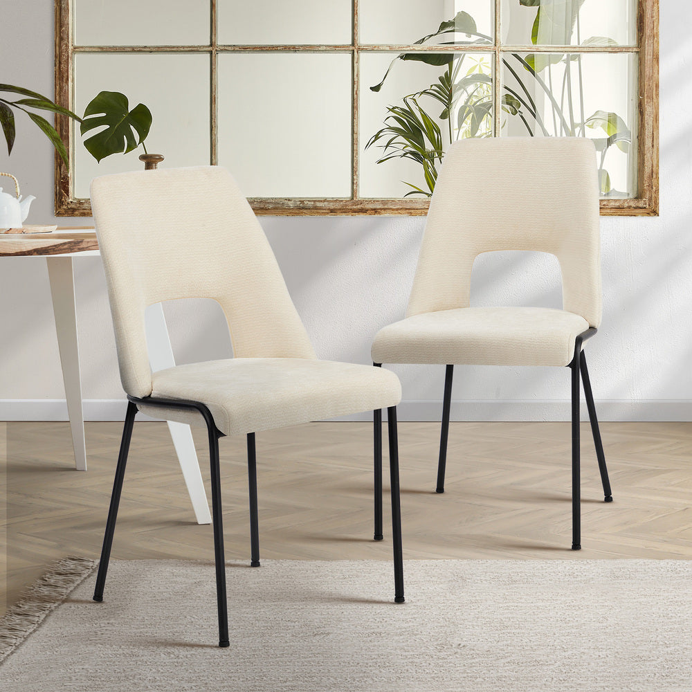 2x Dining Chairs Chenille Fabric Kitchen Side Chair Beige