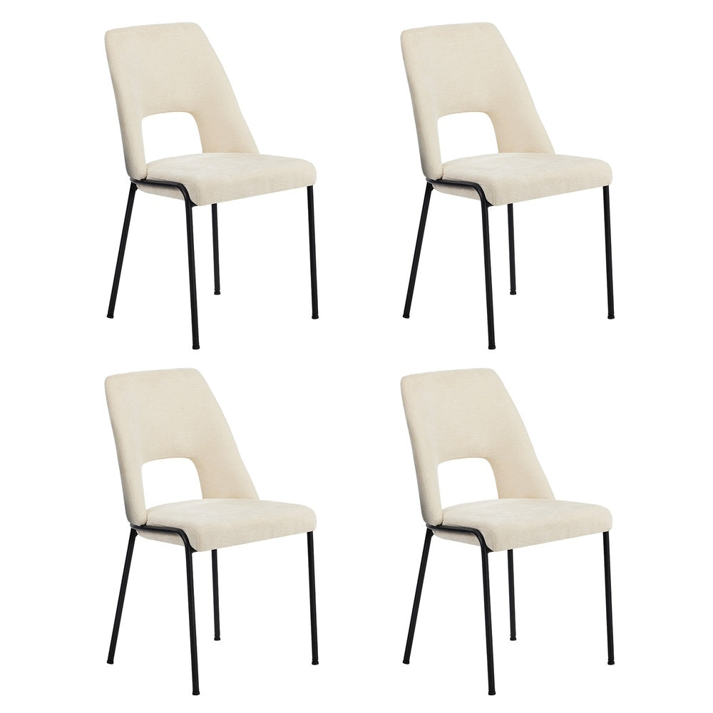 4x Dining Chairs Chenille Fabric Kitchen Side Chair Beige
