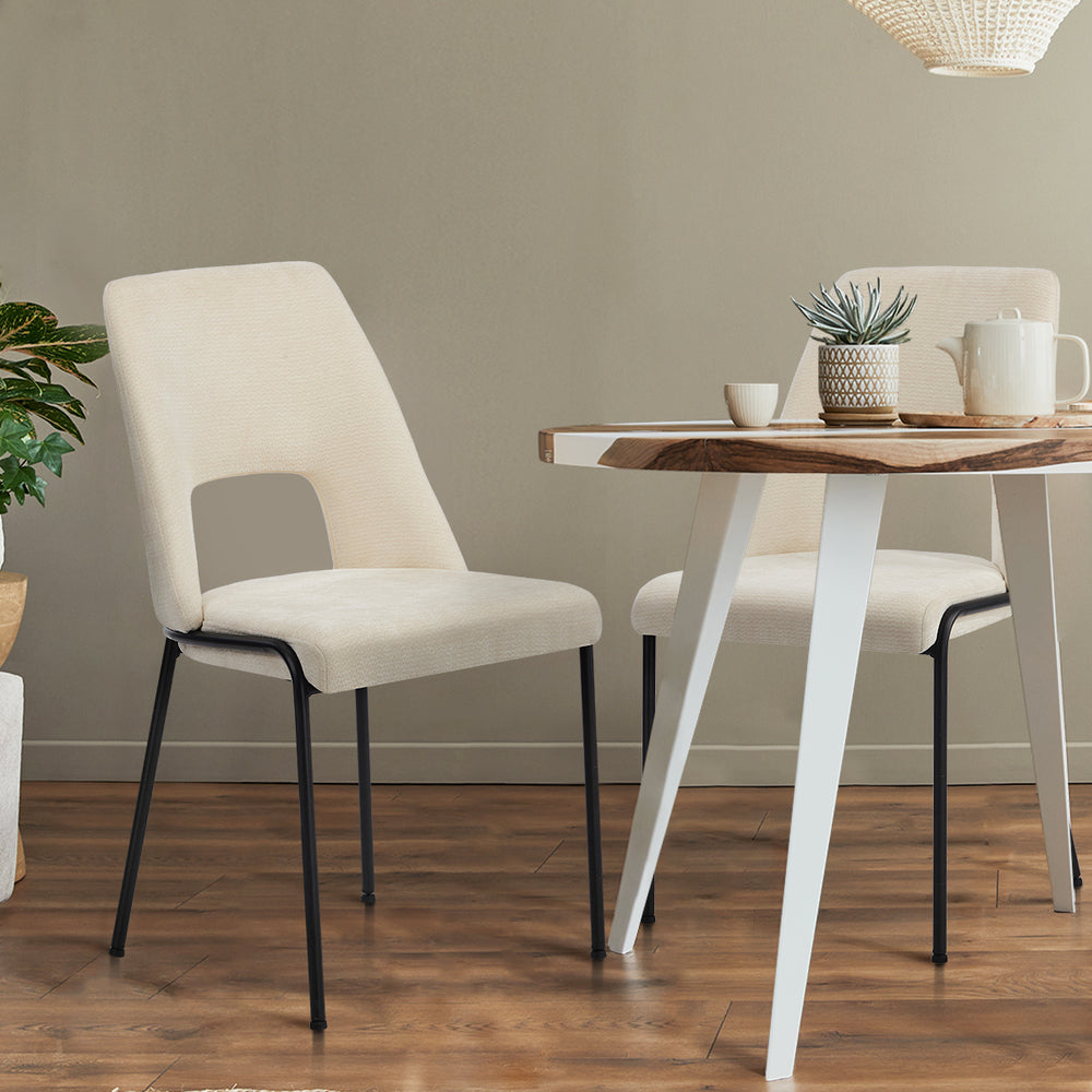 6x Dining Chairs Chenille Fabric Kitchen Side Chair Beige