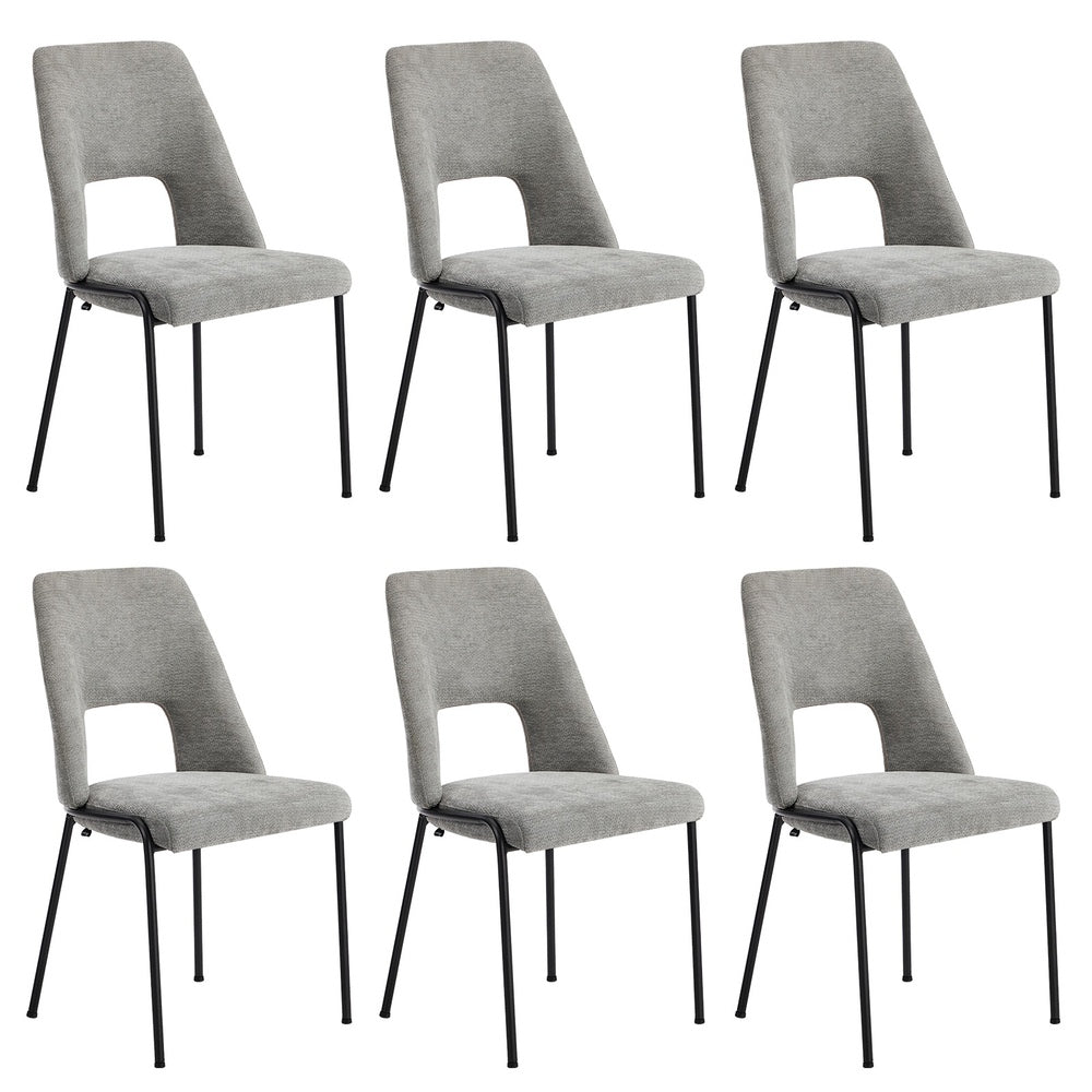 6x Dining Chairs Chenille Fabric Kitchen Side Chair Grey