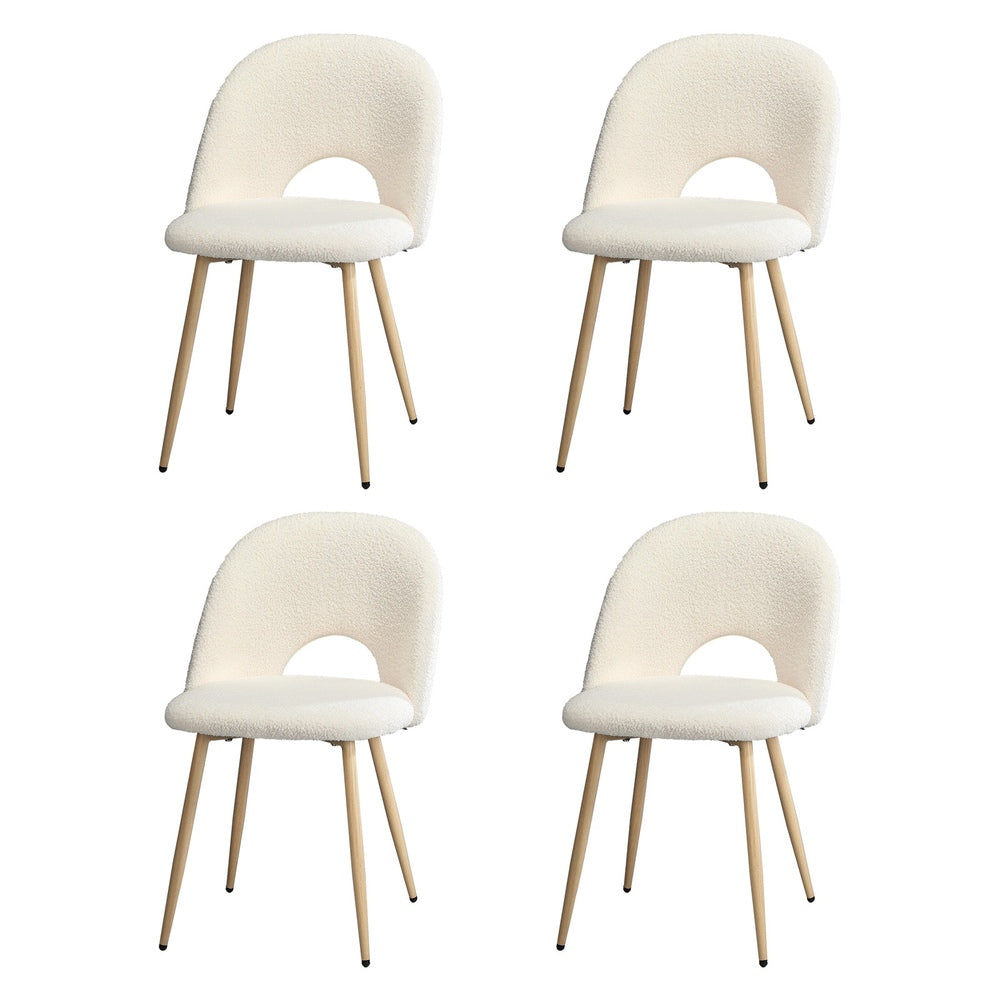 4PCS Dining Chairs Armchair Sherpa Wooden White