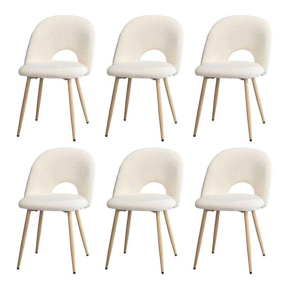 6PCS Dining Chairs Armchair Sherpa Wooden White