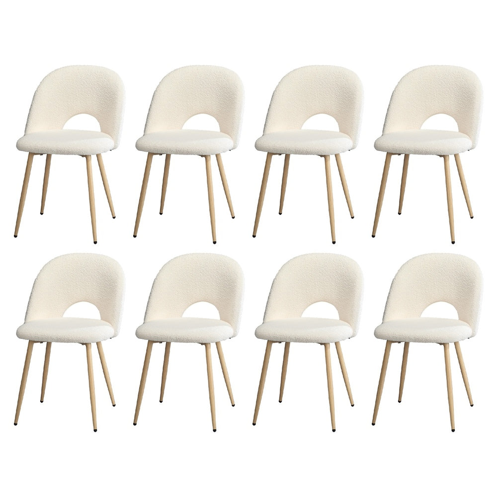 8PCS Dining Chairs Armchair Sherpa Wooden White