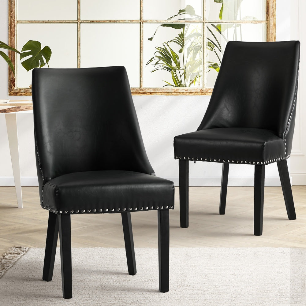2PCs PU Leather Dining Chair Kitchen Padded Seat Design Black