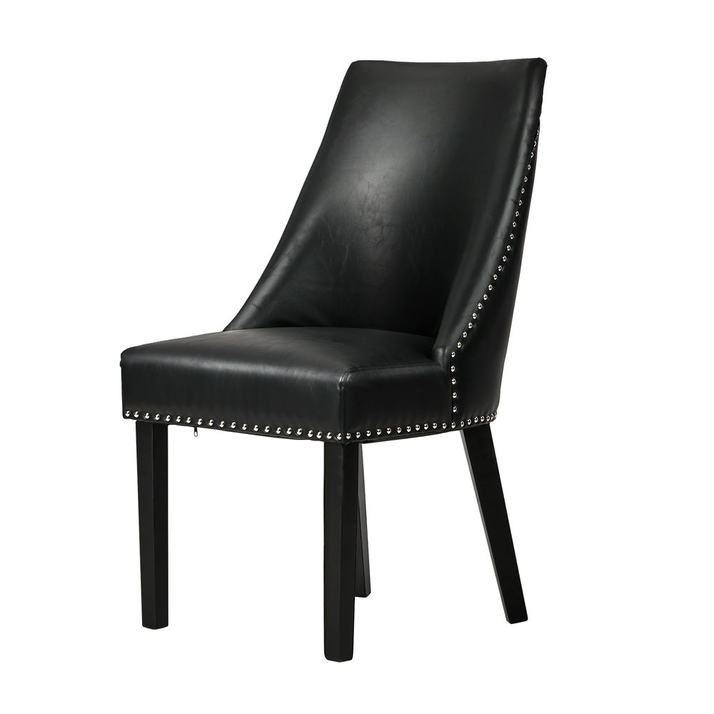 2PCs PU Leather Dining Chair Kitchen Padded Seat Design Black