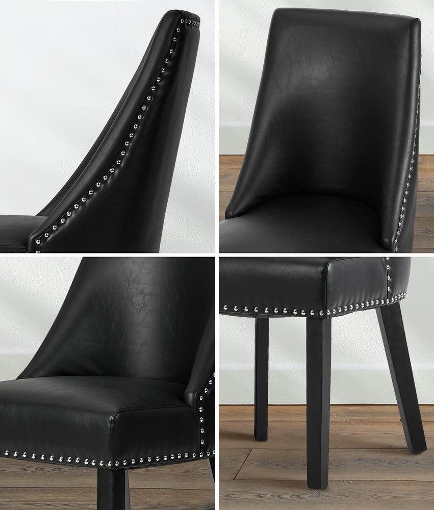 2PCs PU Leather Dining Chair Kitchen Padded Seat Design Black