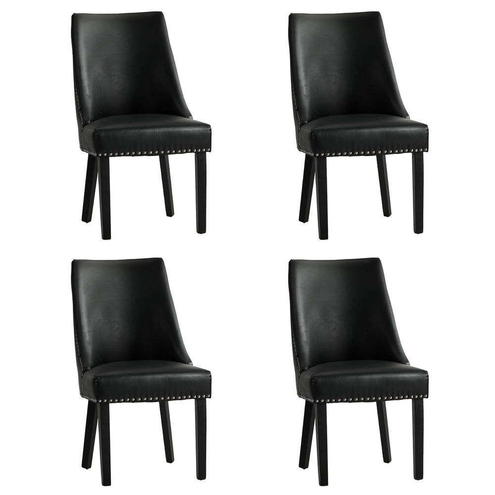 4PCs PU Leather Dining Chair Padded Seat Winglet Design Black