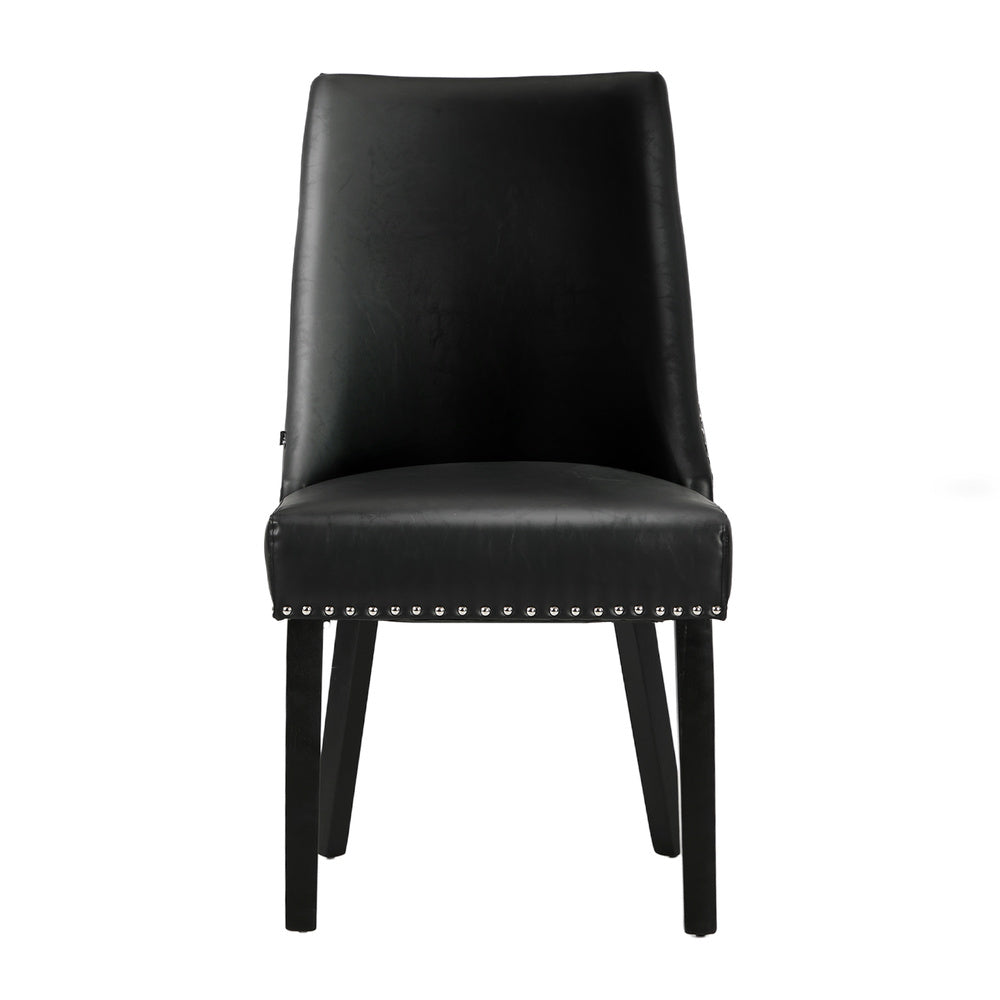 4PCs PU Leather Dining Chair Padded Seat Winglet Design Black