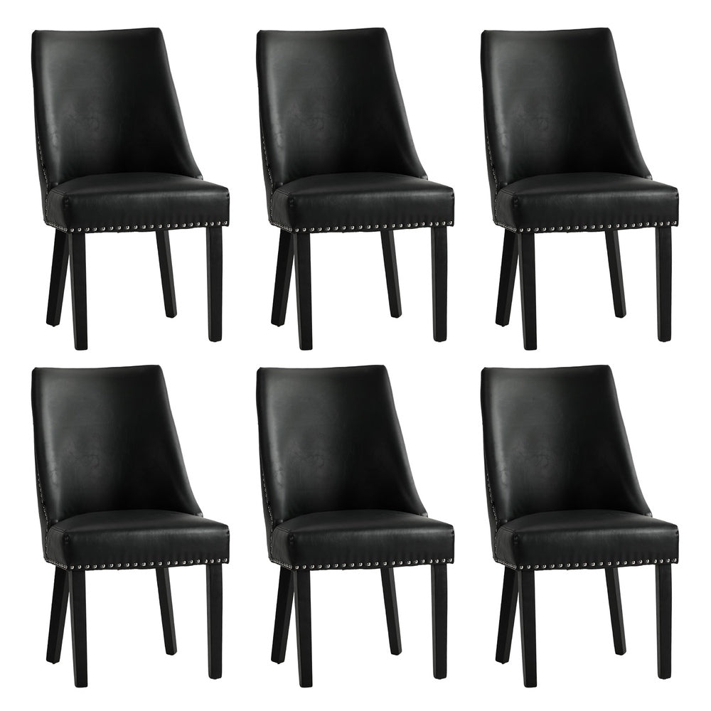 6PCs PU Leather Dining Chair Padded Seat Winglet Design Black