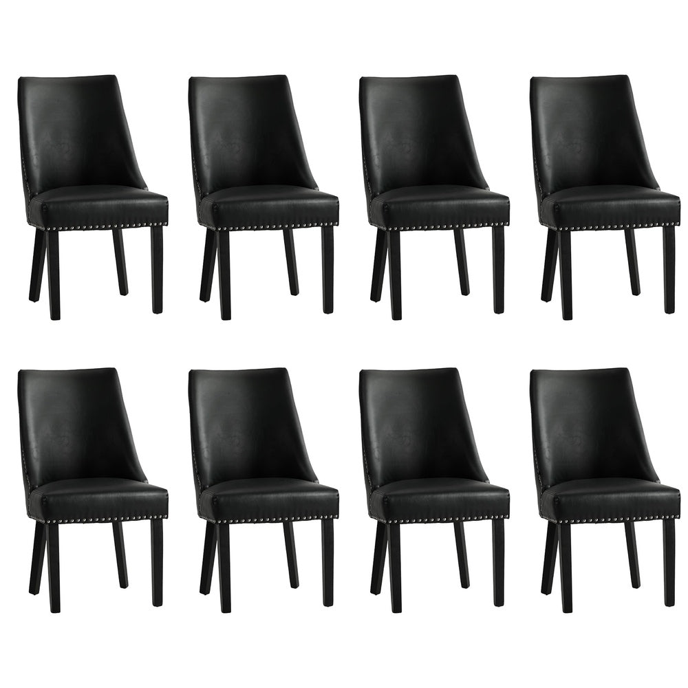 8PCs PU Leather Dining Chair Padded Seat Winglet Design Black