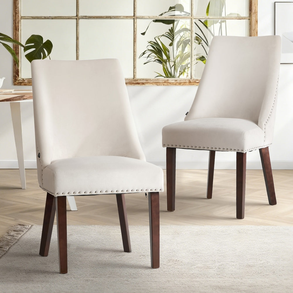 2PCs Velvet Dining Chair Kitchen Padded Seat Design Beige