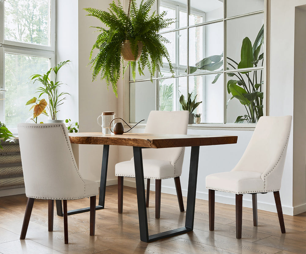 2PCs Velvet Dining Chair Kitchen Padded Seat Design Beige