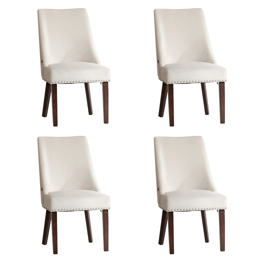 4PCs Velvet Dining Chair Padded Seat Winglet Design Beige