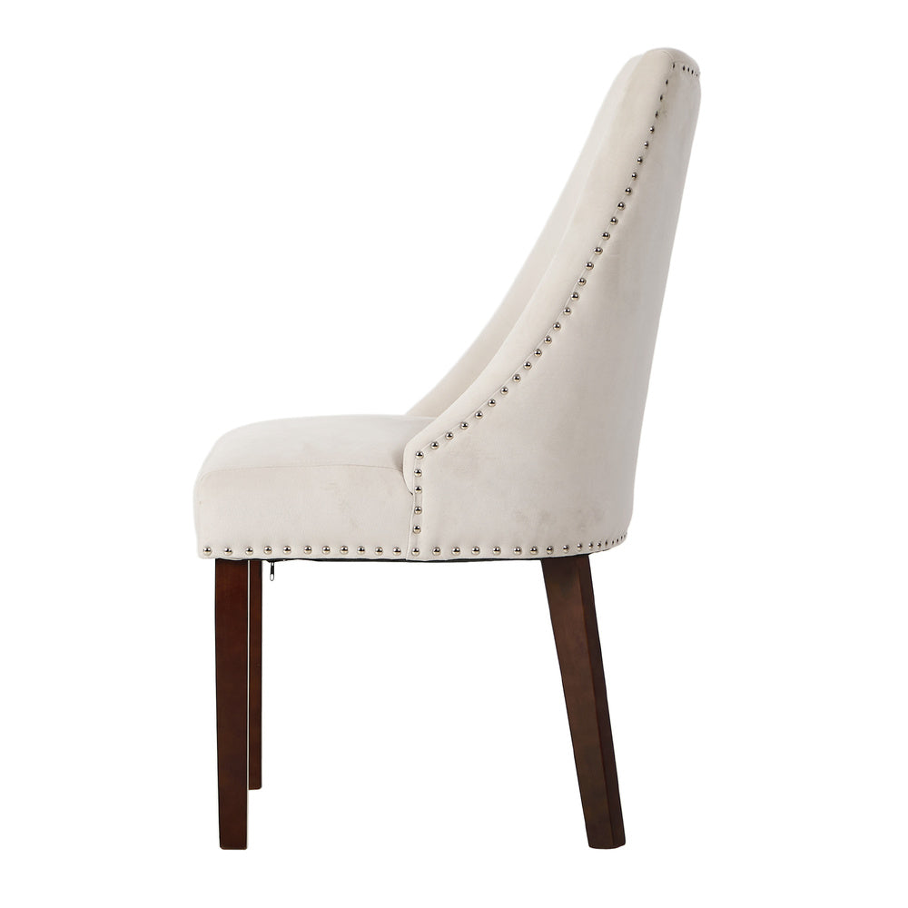 4PCs Velvet Dining Chair Padded Seat Winglet Design Beige
