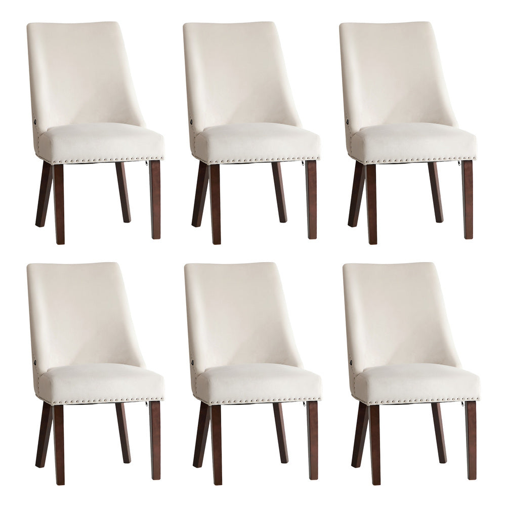 6PCs Velvet Dining Chair Padded Seat Winglet Design Beige