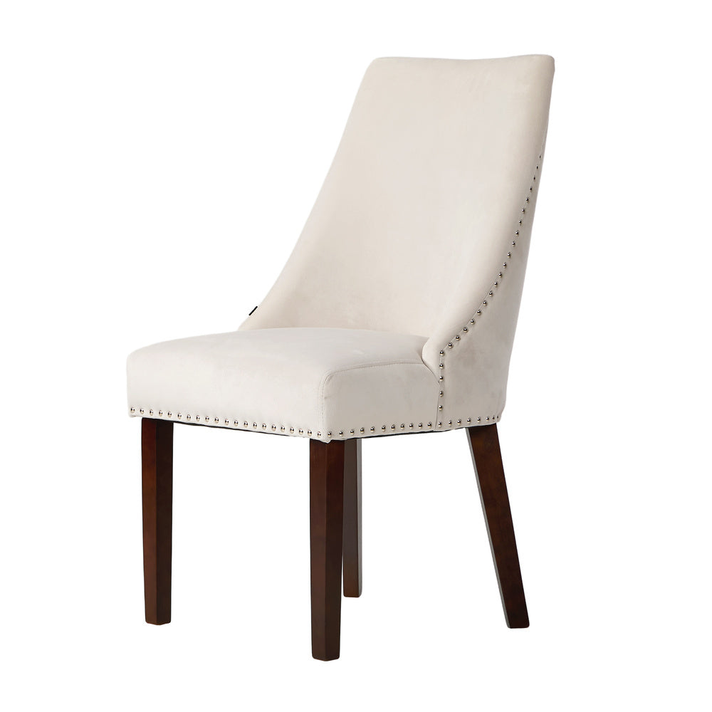 6PCs Velvet Dining Chair Padded Seat Winglet Design Beige