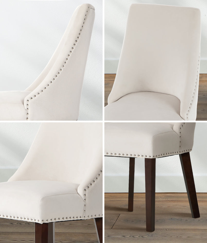 6PCs Velvet Dining Chair Padded Seat Winglet Design Beige