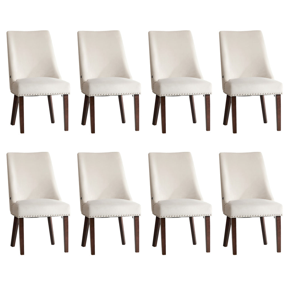 8PCs Velvet Dining Chair Padded Seat Winglet Design Beige