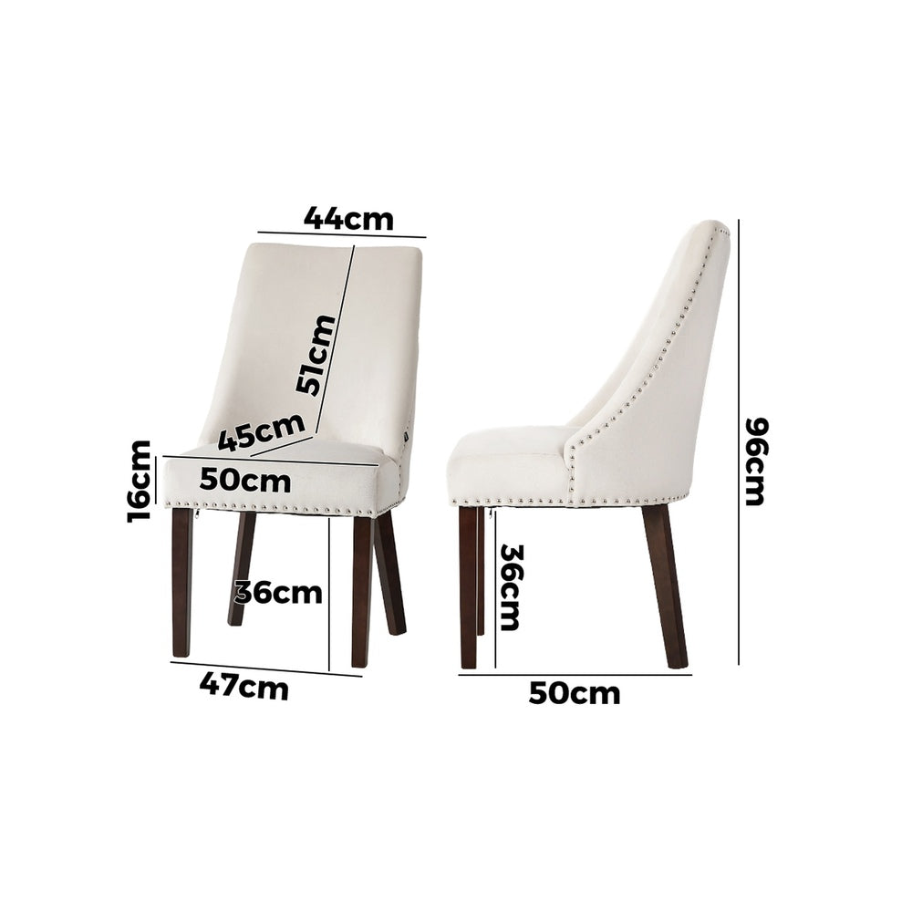8PCs Velvet Dining Chair Padded Seat Winglet Design Beige