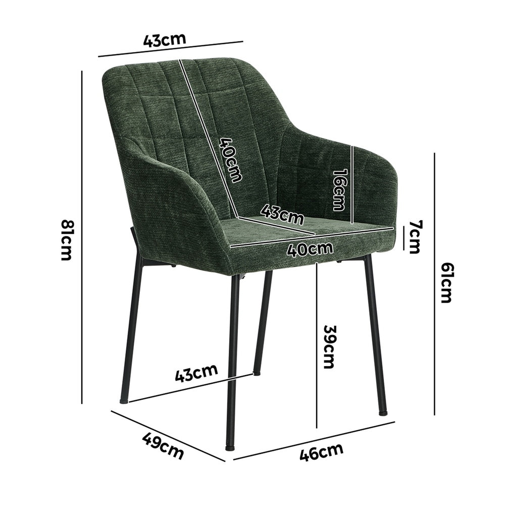 6x Dining Chairs Kitchen Armchairs Chenille Fabric Green