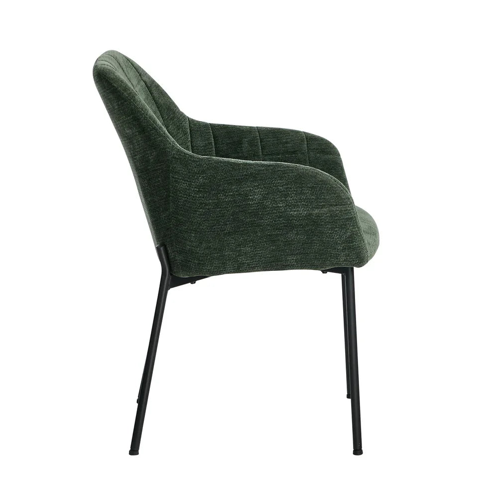 2x Dining Chairs Kitchen Armchairs Chenille Fabric Green