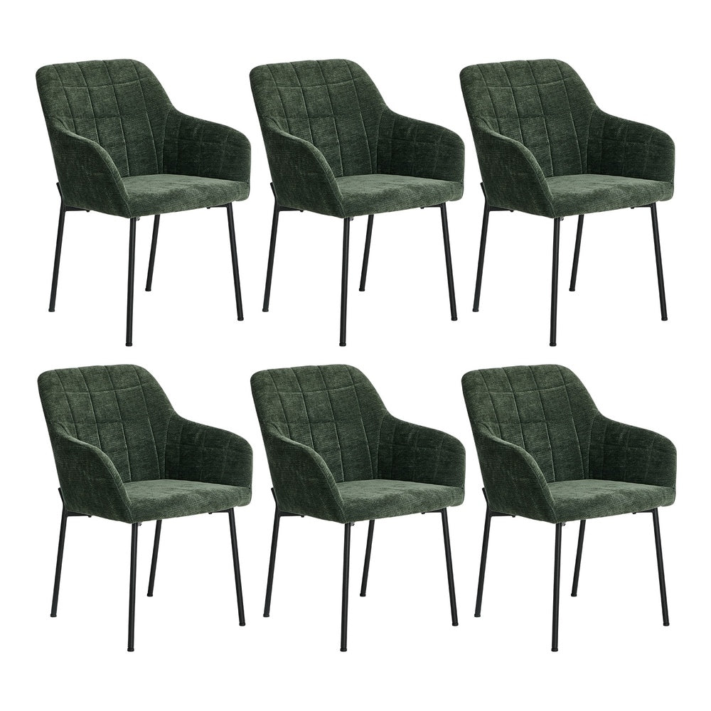 6x Dining Chairs Kitchen Armchairs Chenille Fabric Green