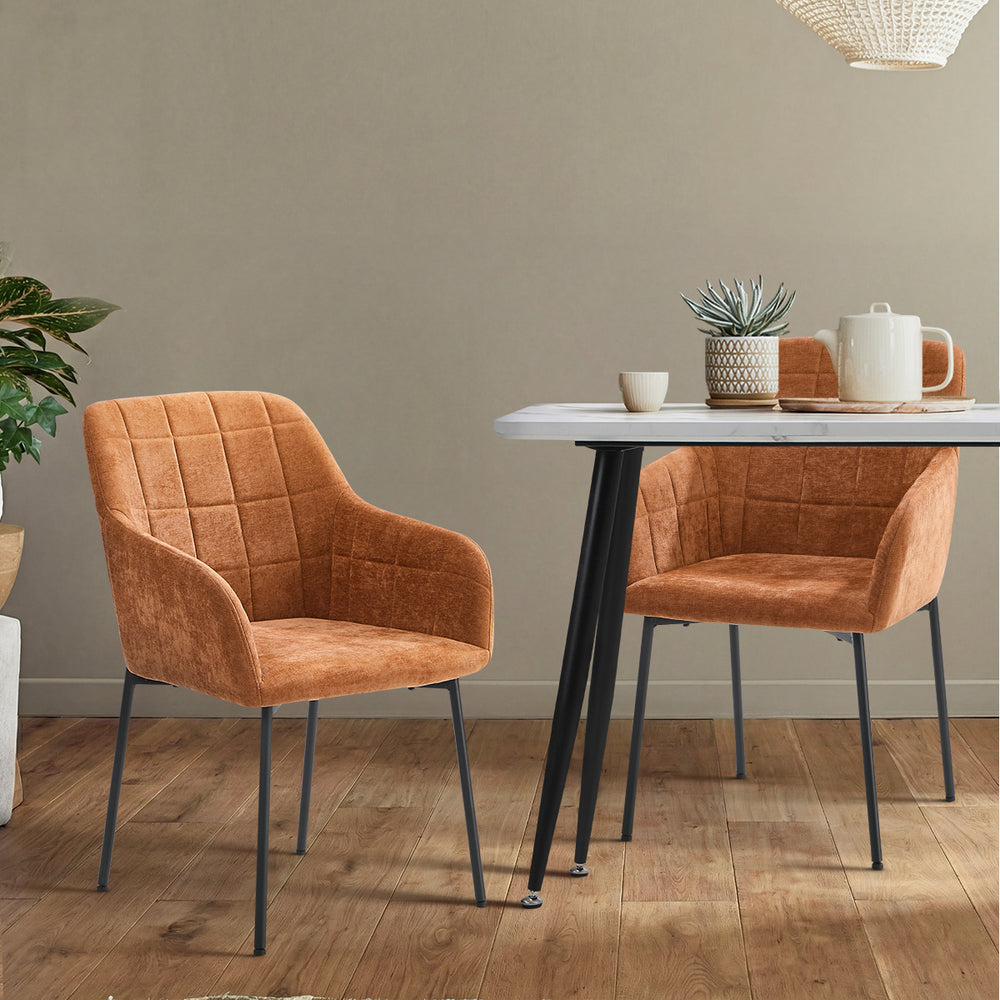 2x Dining Chairs Kitchen Armchairs Chenille Fabric Orange